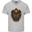Cthulhu Octopus Kraken Devil Skull Demon Mens V-Neck Cotton T-Shirt Sports Grey