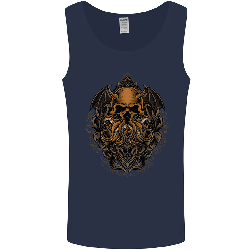 Cthulhu Octopus Kraken Devil Skull Demon Mens Vest Tank Top Navy Blue