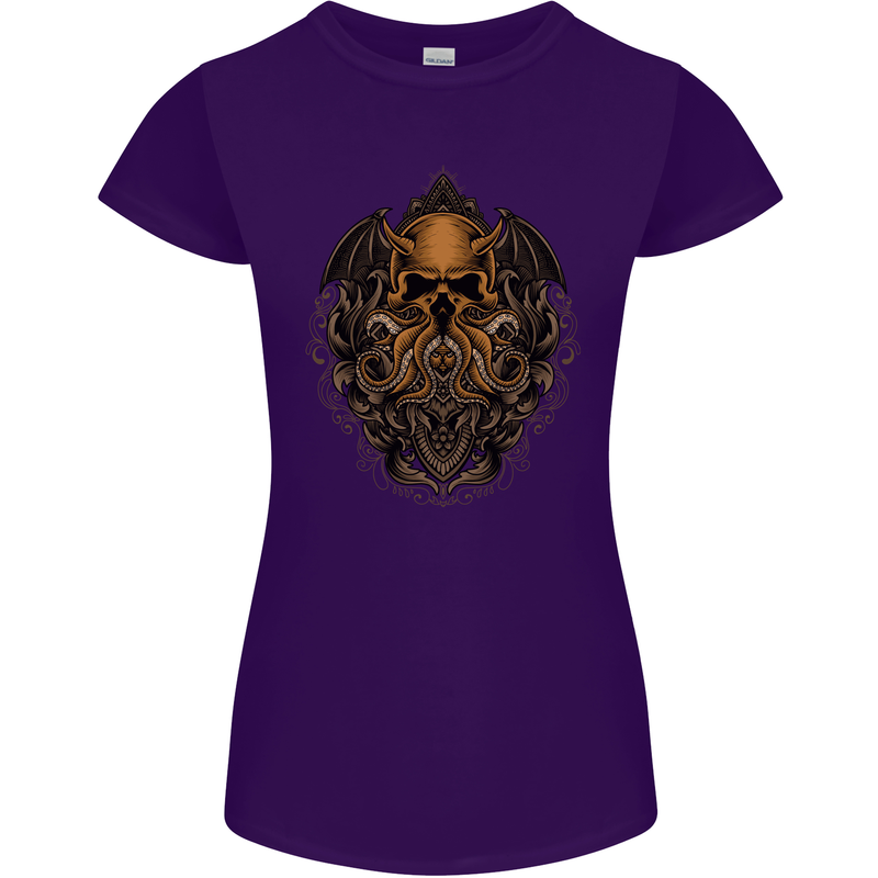 Cthulhu Octopus Kraken Devil Skull Demon Womens Petite Cut T-Shirt Purple