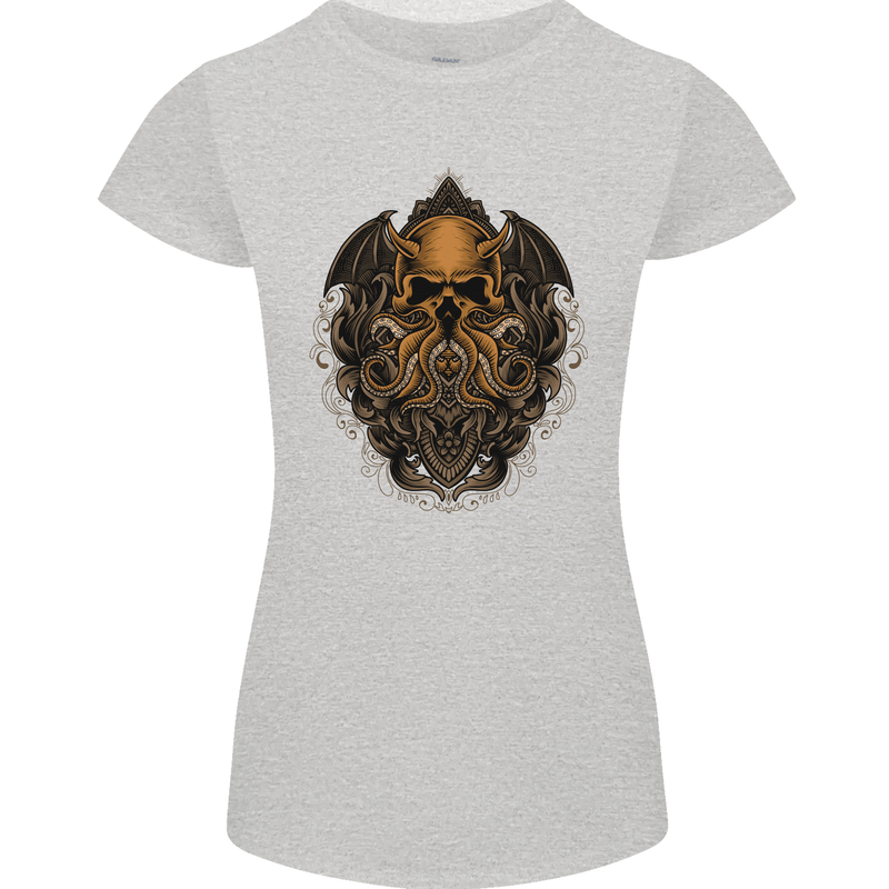 Cthulhu Octopus Kraken Devil Skull Demon Womens Petite Cut T-Shirt Sports Grey