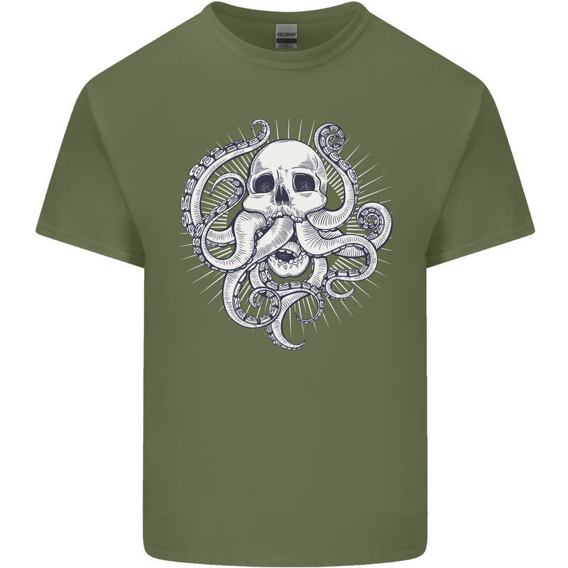 Cthulhu Skull Mens Cotton T-Shirt Tee Top Military Green