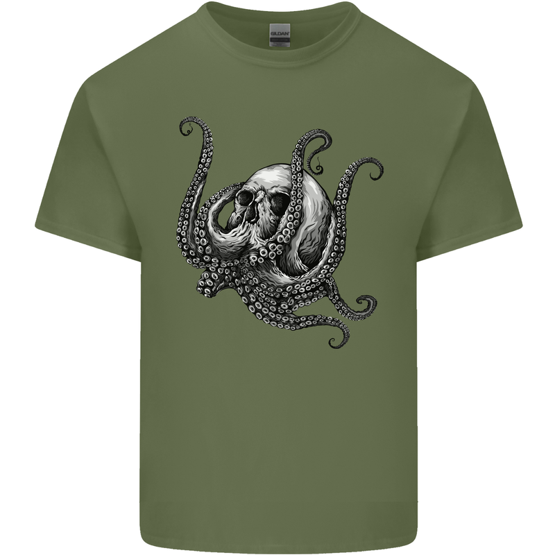 Cthulhu Skull Mens Cotton T-Shirt Tee Top Military Green