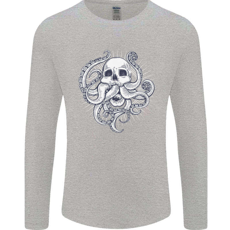 Cthulhu Skull Mens Long Sleeve T-Shirt Sports Grey