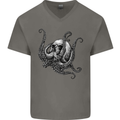 Cthulhu Skull Mens V-Neck Cotton T-Shirt Charcoal