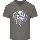 Cthulhu Skull Mens V-Neck Cotton T-Shirt Charcoal