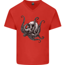 Cthulhu Skull Mens V-Neck Cotton T-Shirt Red