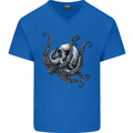 Cthulhu Skull Mens V-Neck Cotton T-Shirt Royal Blue