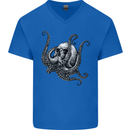 Cthulhu Skull Mens V-Neck Cotton T-Shirt Royal Blue