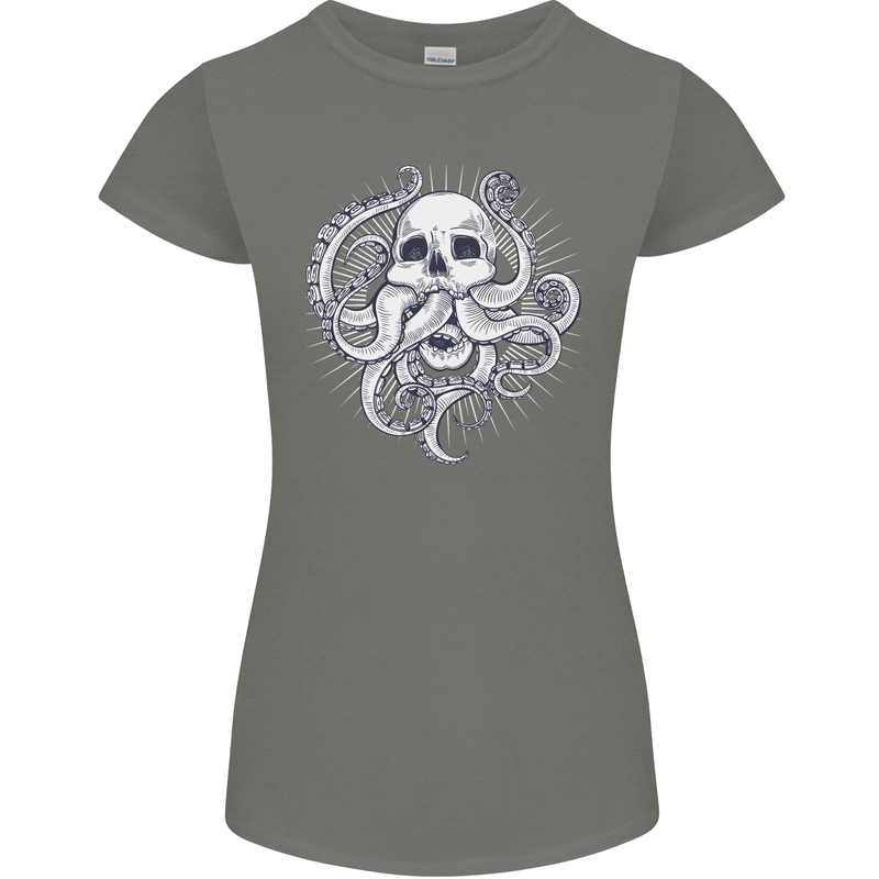 Cthulhu Skull Womens Petite Cut T-Shirt Charcoal