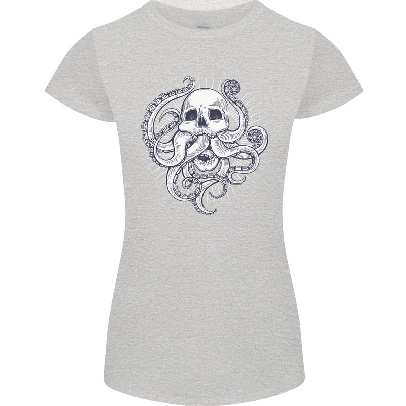 Cthulhu Skull Womens Petite Cut T-Shirt Sports Grey