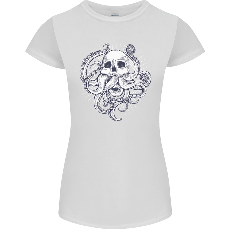 Cthulhu Skull Womens Petite Cut T-Shirt White