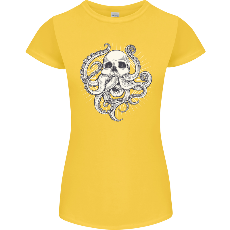 Cthulhu Skull Womens Petite Cut T-Shirt Yellow