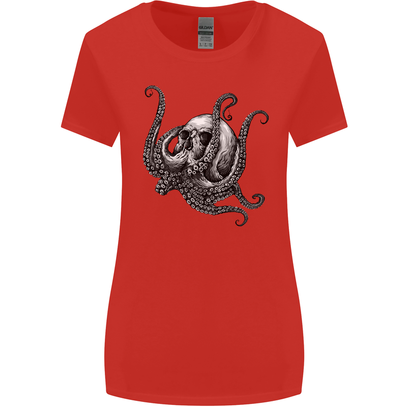Cthulhu Skull Womens Wider Cut T-Shirt Red