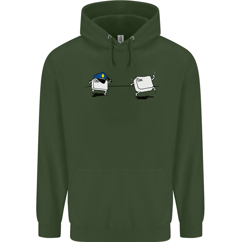 Ctrl Esc Funny Keyboard Police Gaming Gamer Childrens Kids Hoodie Forest Green