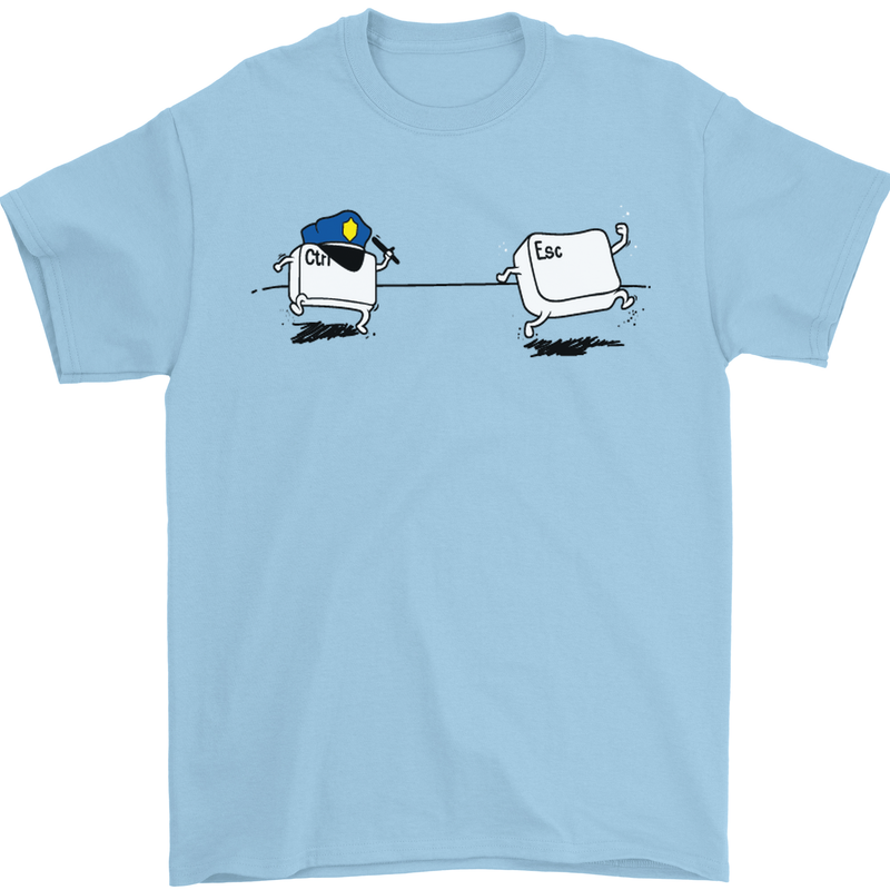 Ctrl Esc Funny Keyboard Police Gaming Gamer Mens T-Shirt Cotton Gildan Light Blue