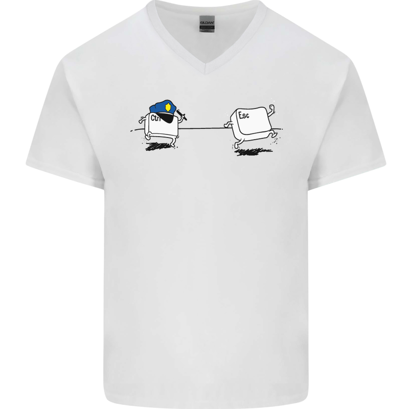 Ctrl Esc Funny Keyboard Police Gaming Gamer Mens V-Neck Cotton T-Shirt White