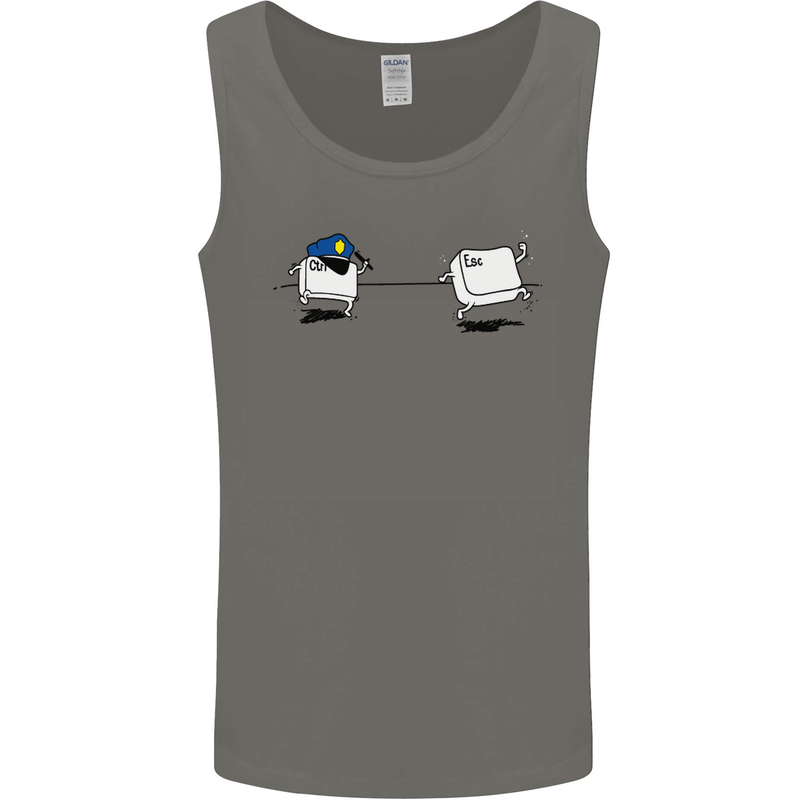 Ctrl Esc Funny Keyboard Police Gaming Gamer Mens Vest Tank Top Charcoal