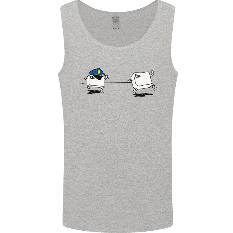 Ctrl Esc Funny Keyboard Police Gaming Gamer Mens Vest Tank Top Sports Grey