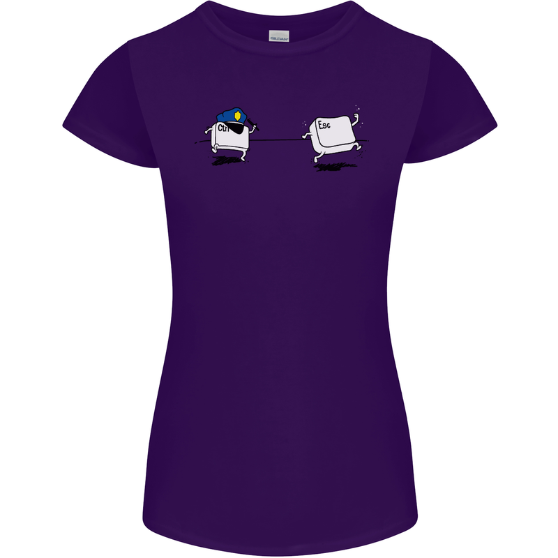 Ctrl Esc Funny Keyboard Police Gaming Gamer Womens Petite Cut T-Shirt Purple