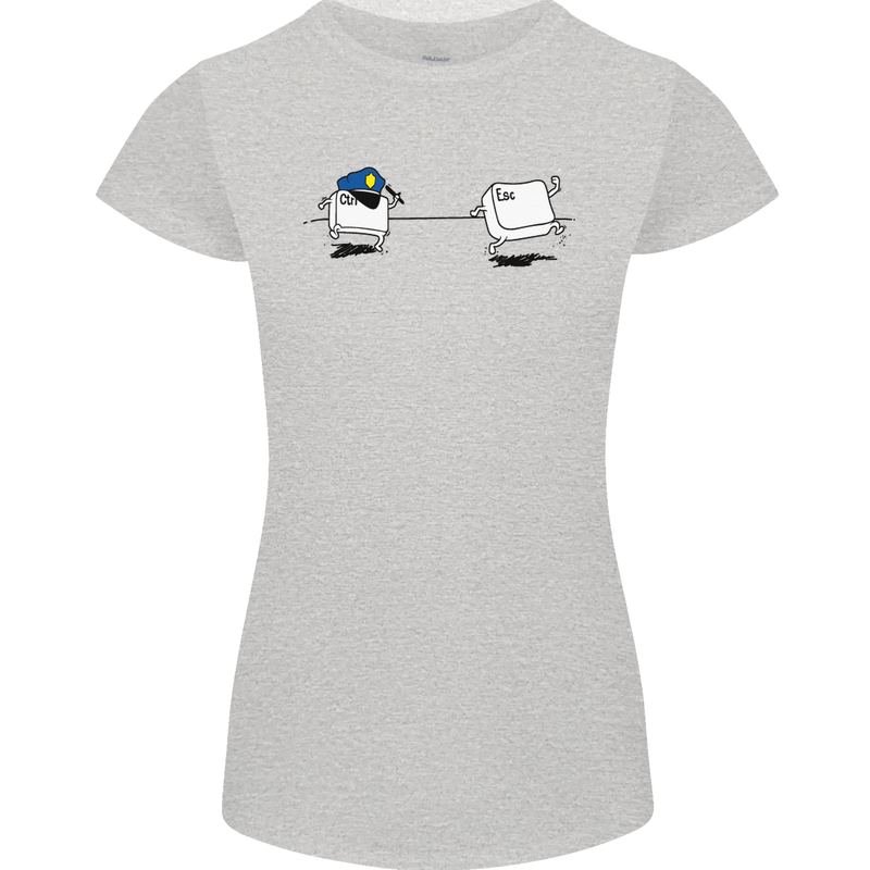 Ctrl Esc Funny Keyboard Police Gaming Gamer Womens Petite Cut T-Shirt Sports Grey