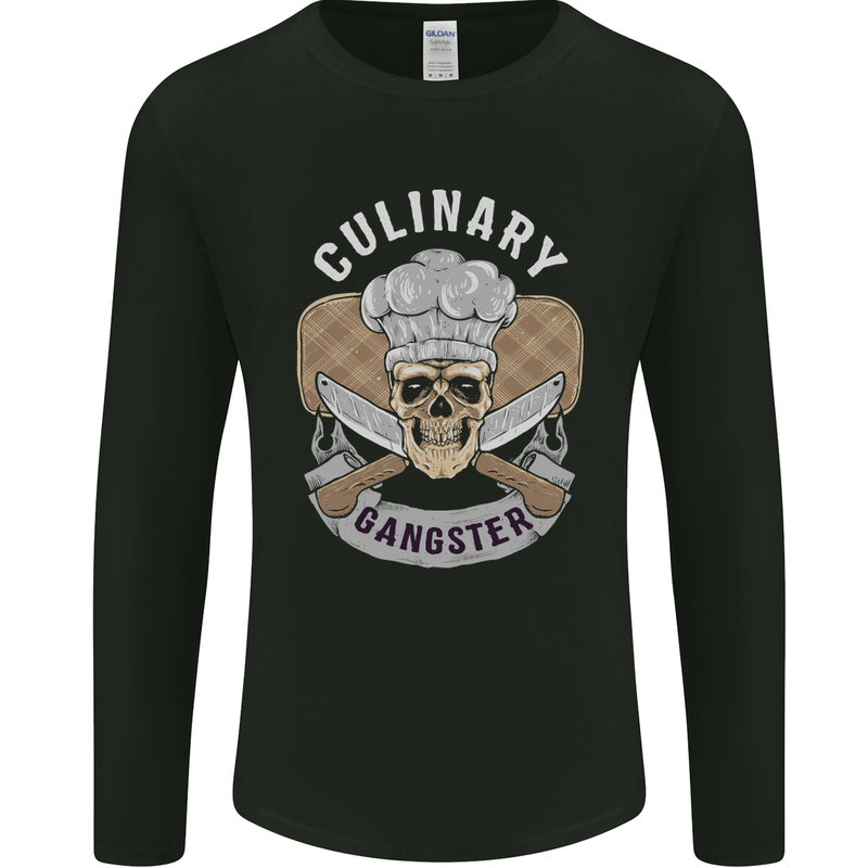 Cullinary Gangster Chef Cooking Skull BBQ Mens Long Sleeve T-Shirt Black