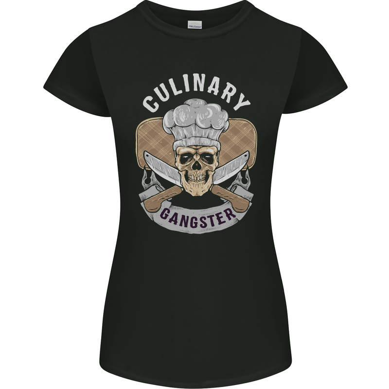 Cullinary Gangster Chef Cooking Skull BBQ Womens Petite Cut T-Shirt Black