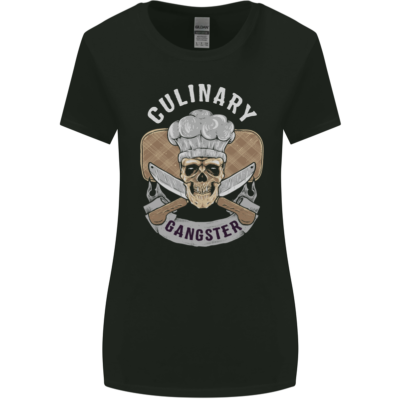 Cullinary Gangster Chef Cooking Skull BBQ Womens Wider Cut T-Shirt Black
