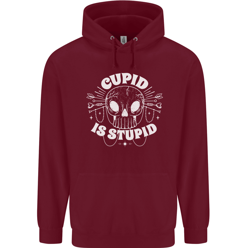 Cupid Is Stupid Funny Anti Valentines Day Childrens Kids Hoodie Maroon