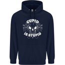 Cupid Is Stupid Funny Anti Valentines Day Childrens Kids Hoodie Navy Blue