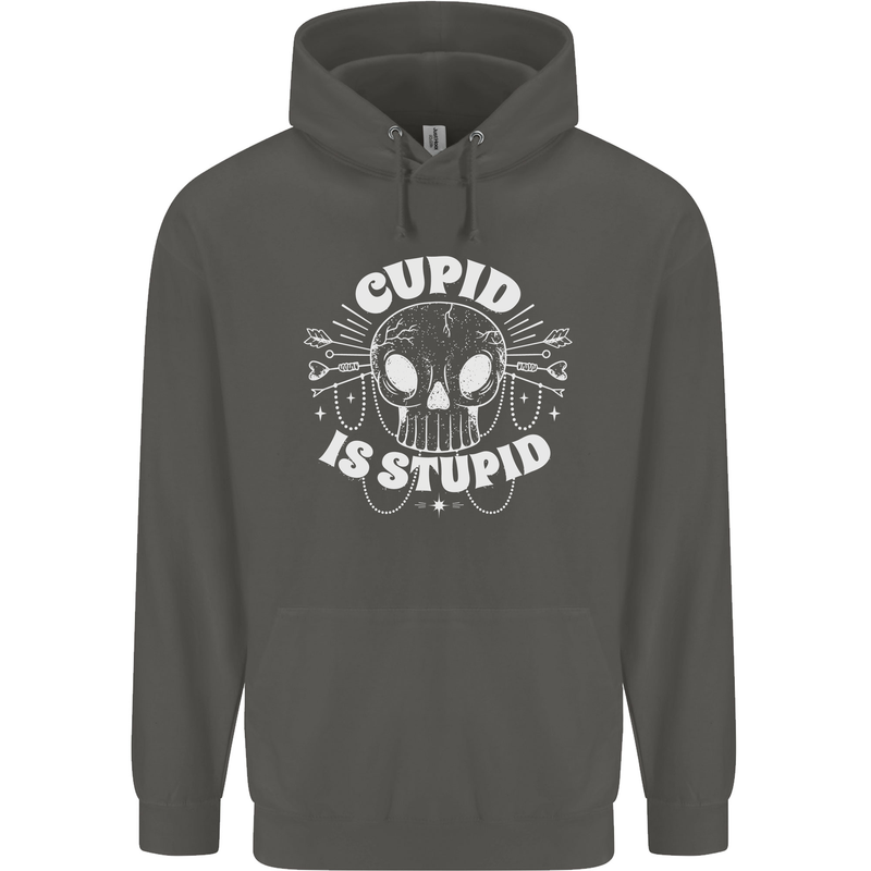 Cupid Is Stupid Funny Anti Valentines Day Childrens Kids Hoodie Storm Grey
