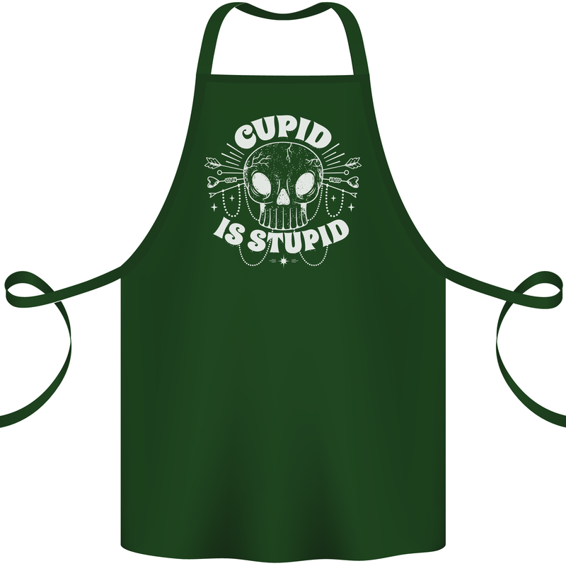Cupid Is Stupid Funny Anti Valentines Day Cotton Apron 100% Organic Forest Green
