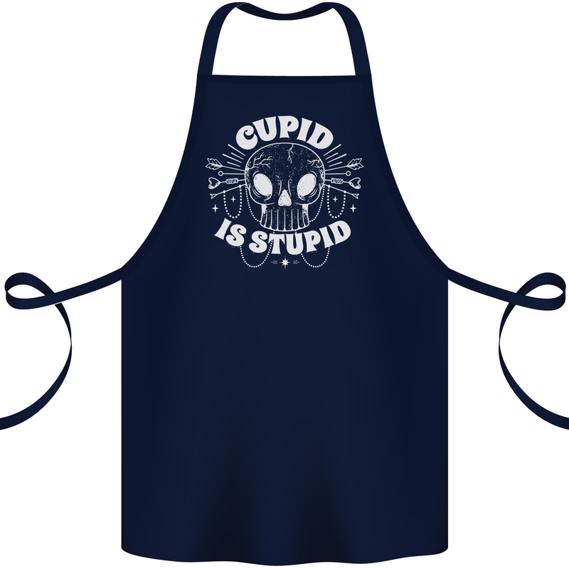 Cupid Is Stupid Funny Anti Valentines Day Cotton Apron 100% Organic Navy Blue