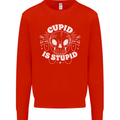 Cupid Is Stupid Funny Anti Valentines Day Kids Sweatshirt Jumper Bright Red