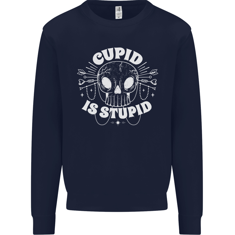 Cupid Is Stupid Funny Anti Valentines Day Kids Sweatshirt Jumper Navy Blue