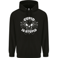 Cupid Is Stupid Funny Anti Valentines Day Mens 80% Cotton Hoodie Black