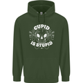 Cupid Is Stupid Funny Anti Valentines Day Mens 80% Cotton Hoodie Forest Green