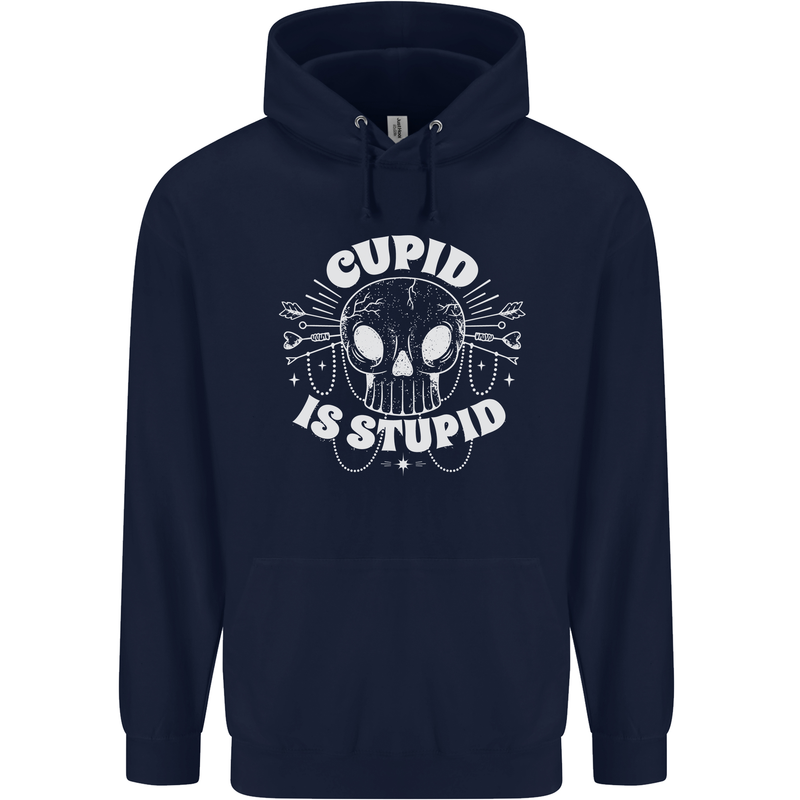 Cupid Is Stupid Funny Anti Valentines Day Mens 80% Cotton Hoodie Navy Blue