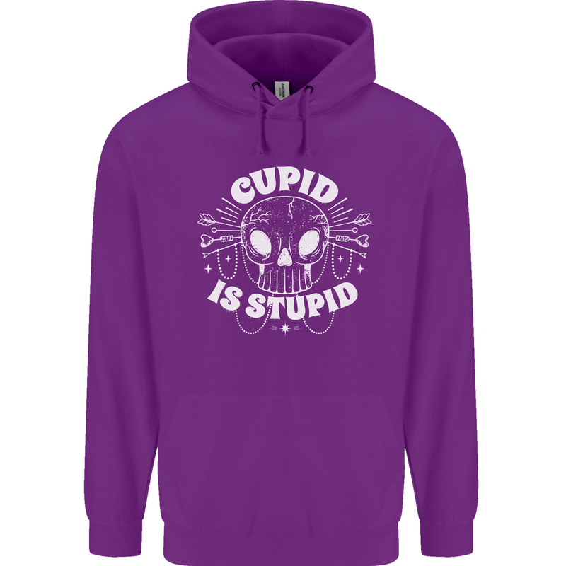 Cupid Is Stupid Funny Anti Valentines Day Mens 80% Cotton Hoodie Purple
