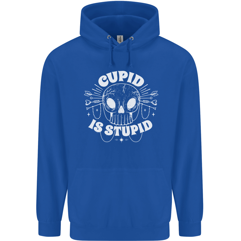 Cupid Is Stupid Funny Anti Valentines Day Mens 80% Cotton Hoodie Royal Blue