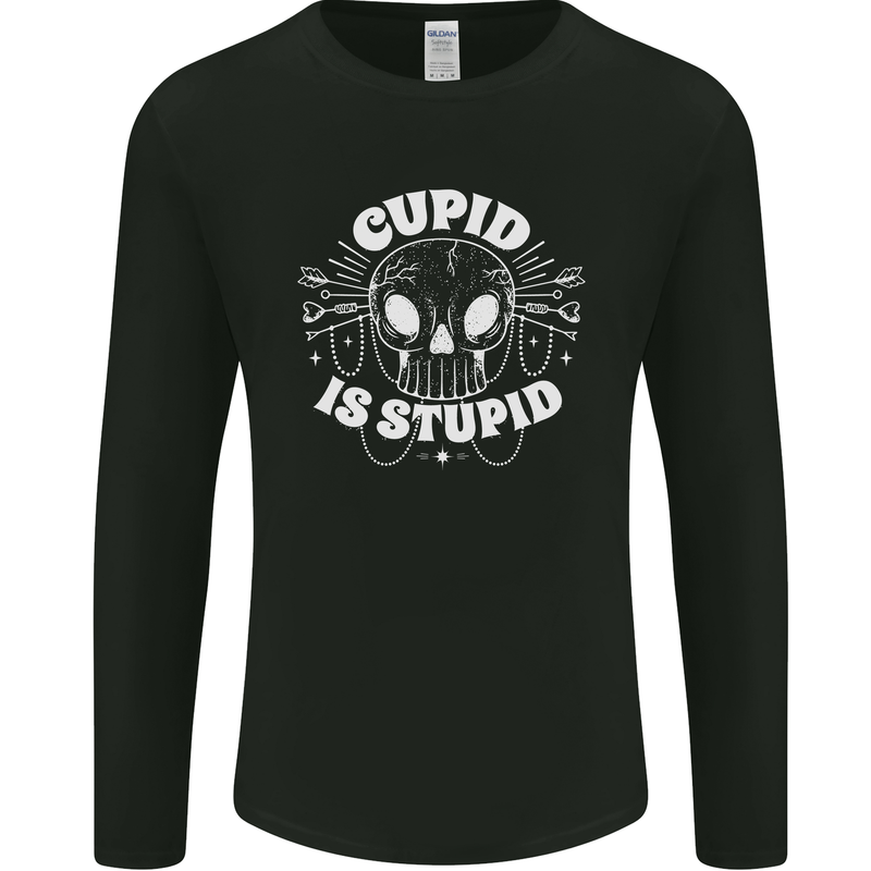 Cupid Is Stupid Funny Anti Valentines Day Mens Long Sleeve T-Shirt Black