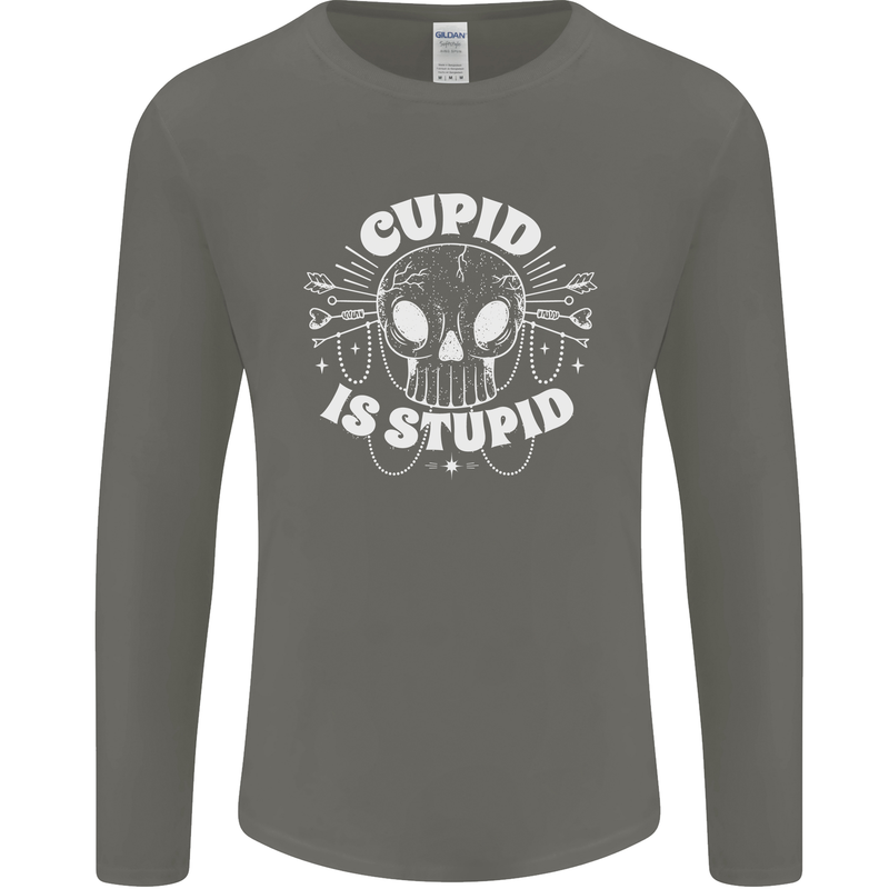 Cupid Is Stupid Funny Anti Valentines Day Mens Long Sleeve T-Shirt Charcoal
