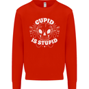 Cupid Is Stupid Funny Anti Valentines Day Mens Sweatshirt Jumper Bright Red