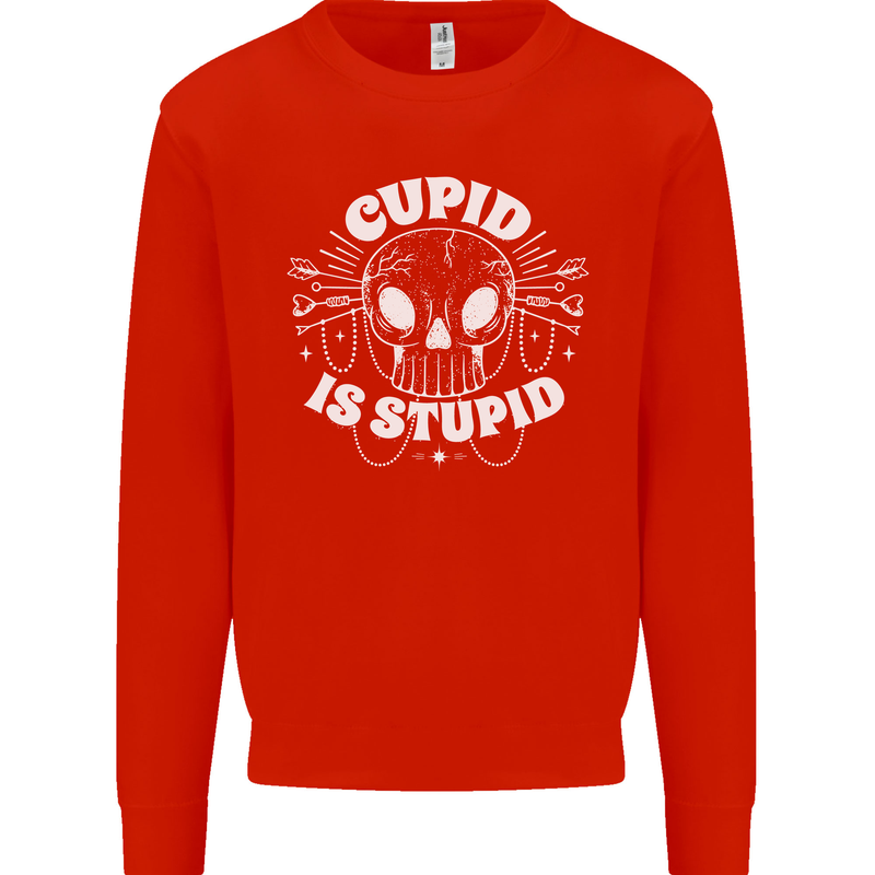 Cupid Is Stupid Funny Anti Valentines Day Mens Sweatshirt Jumper Bright Red