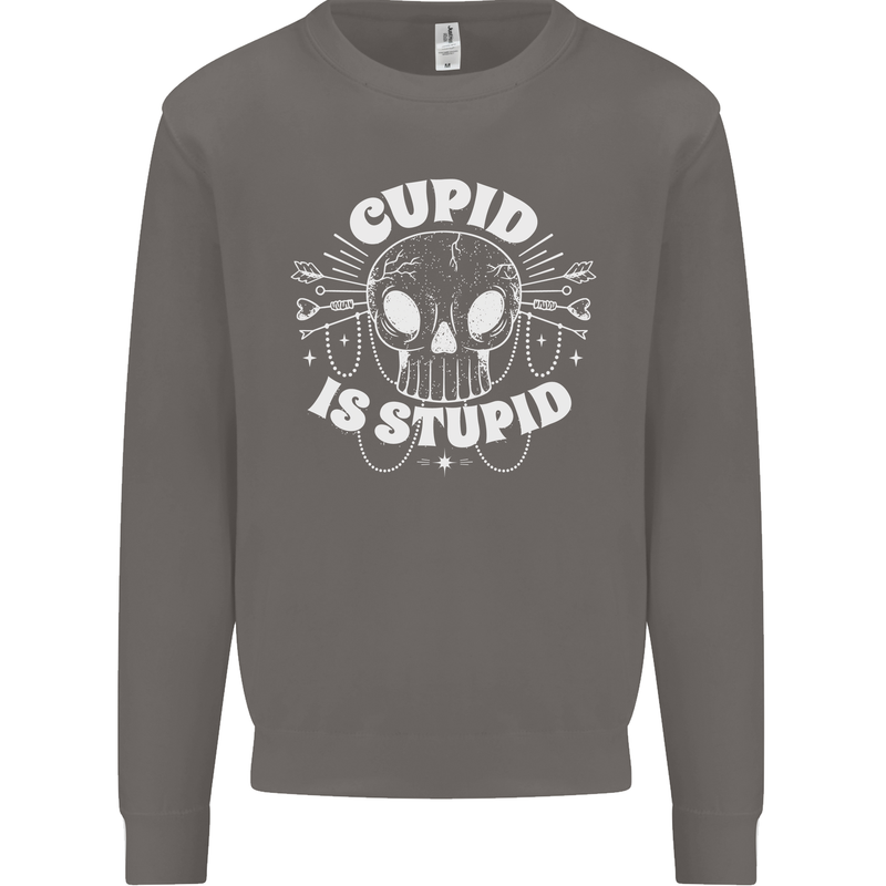 Cupid Is Stupid Funny Anti Valentines Day Mens Sweatshirt Jumper Charcoal