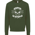 Cupid Is Stupid Funny Anti Valentines Day Mens Sweatshirt Jumper Forest Green