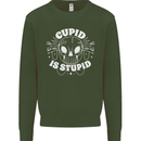 Cupid Is Stupid Funny Anti Valentines Day Mens Sweatshirt Jumper Forest Green