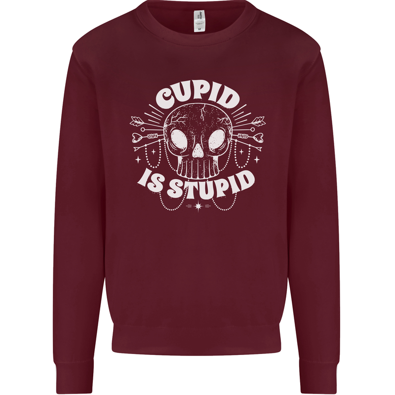 Cupid Is Stupid Funny Anti Valentines Day Mens Sweatshirt Jumper Maroon