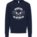 Cupid Is Stupid Funny Anti Valentines Day Mens Sweatshirt Jumper Navy Blue