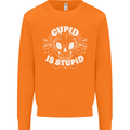Cupid Is Stupid Funny Anti Valentines Day Mens Sweatshirt Jumper Orange