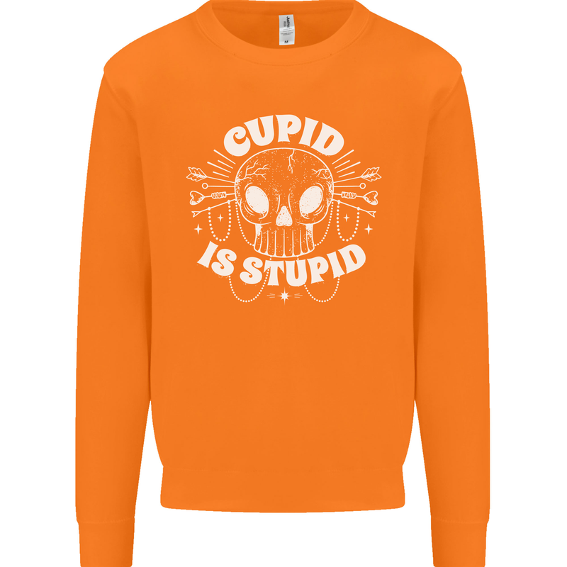 Cupid Is Stupid Funny Anti Valentines Day Mens Sweatshirt Jumper Orange